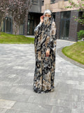 Floral black beige jilbab dress with roses print