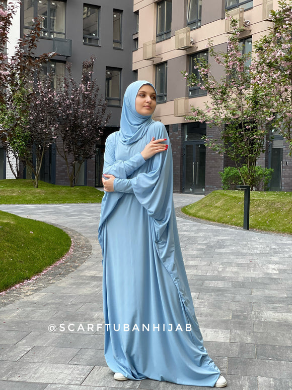 Sky blue free size dress with hijab