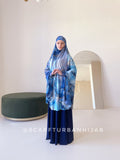 Unique Gemstone Print Silk khimar with Flared Silhouette, blue jilbab