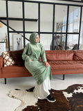 Apple green plush velour long tunic with skirt,  winter hijab dress