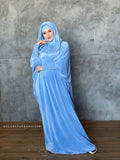 Light blue velour fee size maxi dress with hood
