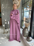 Pink free size crepe maxi dress with hood