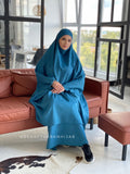 Turquoise suede khimar suit with skirt