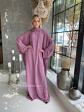 Pink free size crepe maxi dress with hood