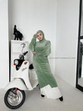 Apple green plush velour long tunic with skirt,  winter hijab dress