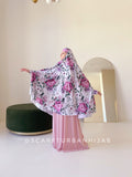 Bright white khimar with rose print, elegant jilbab