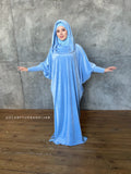 Light blue velour fee size maxi dress with hood