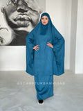 Turquoise suede khimar suit with skirt