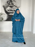 Turquoise suede khimar suit with skirt