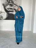 Turquoise suede khimar suit with skirt