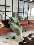 Apple green plush velour long tunic with skirt,  winter hijab dress