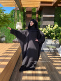 Black cotton fee size cotton maxi dress with hood