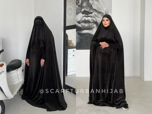 Warm black Afghan burqa cape with lace niqab