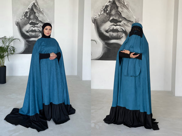 Incredible Turquoise Suede Afghan burqa cape