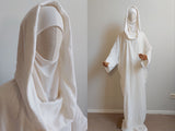 Ivory free size cotton maxi dress with hood