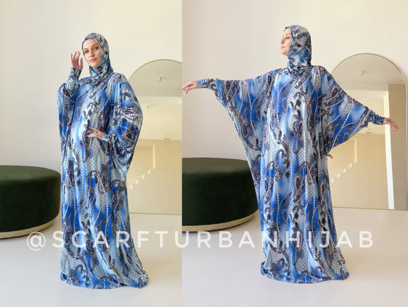 Blue Maxi Dress Plus Size, elegant Prayer dress, Muslim abaya Dress