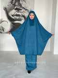 Turquoise suede khimar suit with skirt