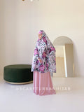 Bright white khimar with rose print, elegant jilbab