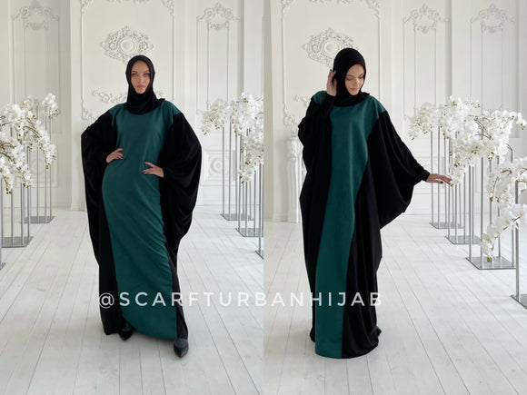 Free size emerald suede dress with attached hijab, Muslim abaya