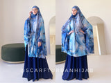 Unique Gemstone Print Silk khimar with Flared Silhouette, blue jilbab