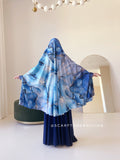 Unique Gemstone Print Silk khimar with Flared Silhouette, blue jilbab