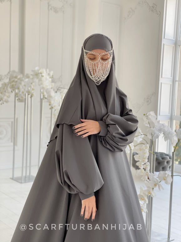 Double Silver gray jewellery face mask, Chain niqab