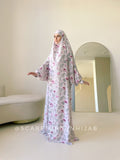 Long white khimar with roses print, Muslim jilbab