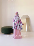 Bright white khimar with rose print, elegant jilbab