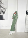 Apple green plush velour long tunic with skirt,  winter hijab dress