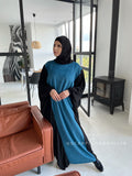 Free size turquoise suede dress with attached hijab, Muslim abaya