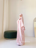 Luxurious Blush Pink khimar  Dress with Delicate White Print