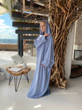 Light blue free size crepe maxi dress with hood