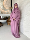 Pink free size crepe maxi dress with hood