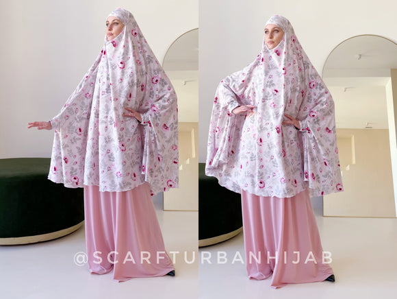 Elegant Rose Print White khimar made by super soft fabric