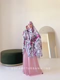 Bright white khimar with rose print, elegant jilbab