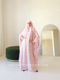 Luxurious Blush Pink khimar  Dress with Delicate White Print