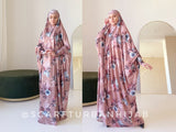 Beautiful Dark Beige Floral Print khimar Dress with Full Coverage, jilbab