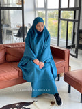 Turquoise suede khimar suit with skirt