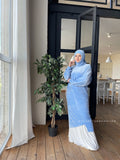 Sky blue plush velour long tunic with skirt,  winter hijab dress