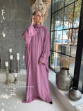 Pink free size crepe maxi dress with hood