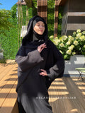 Black cotton fee size cotton maxi dress with hood