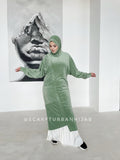 Apple green plush velour long tunic with skirt,  winter hijab dress