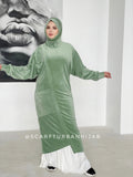 Apple green plush velour long tunic with skirt,  winter hijab dress