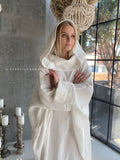 Ivory free size cotton maxi dress with hood