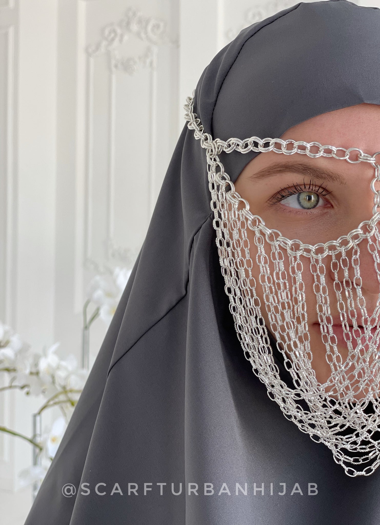 Double Silver jewellery face mask, Chain – ScarfTurbanHijab
