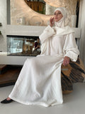 Ivory free size cotton maxi dress with hood