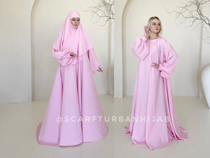 Elegant pink maxi dress with khimar