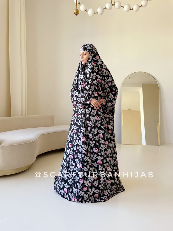 Elegant Floral Print Full-Length jilbab - Comfortable Muslim Attire, summer khimar