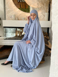 Sky blue crepe Khimar, muslim summer jilbab dress
