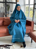 Turquoise suede khimar suit with skirt